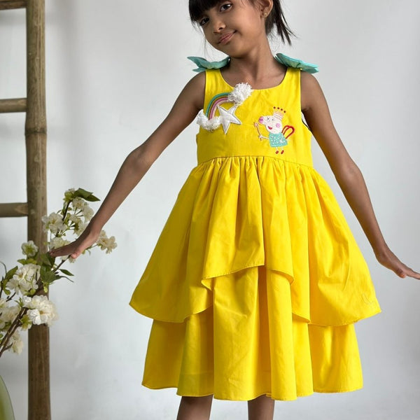 ArthLife Yellow Pepa Rainbow Partywear Dress - Distacart