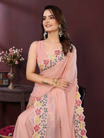 Thumbnail for Ai Fashion Cream Soft Star Georgette Embroidery Party Wear Saree