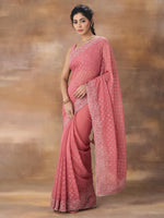 Thumbnail for kasee Embroidered Poly Georgette Saree - Distacart