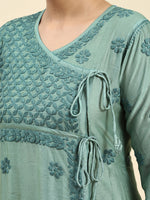 Thumbnail for HOUSE OF KARI Embroidered Chikankari Chanderi Silk Anarkali Kurta - Distacart