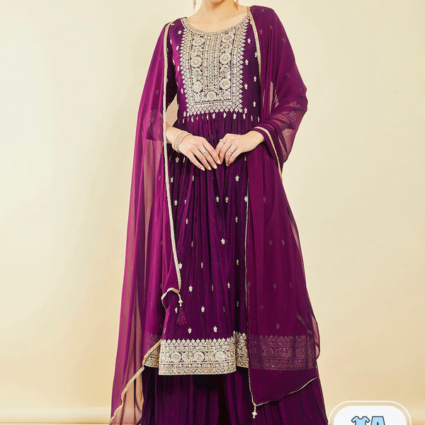 Soch Ethnic Motifs Embroidered Sequinned High Slit Kurta With Palazzos & Dupatta - Distacart