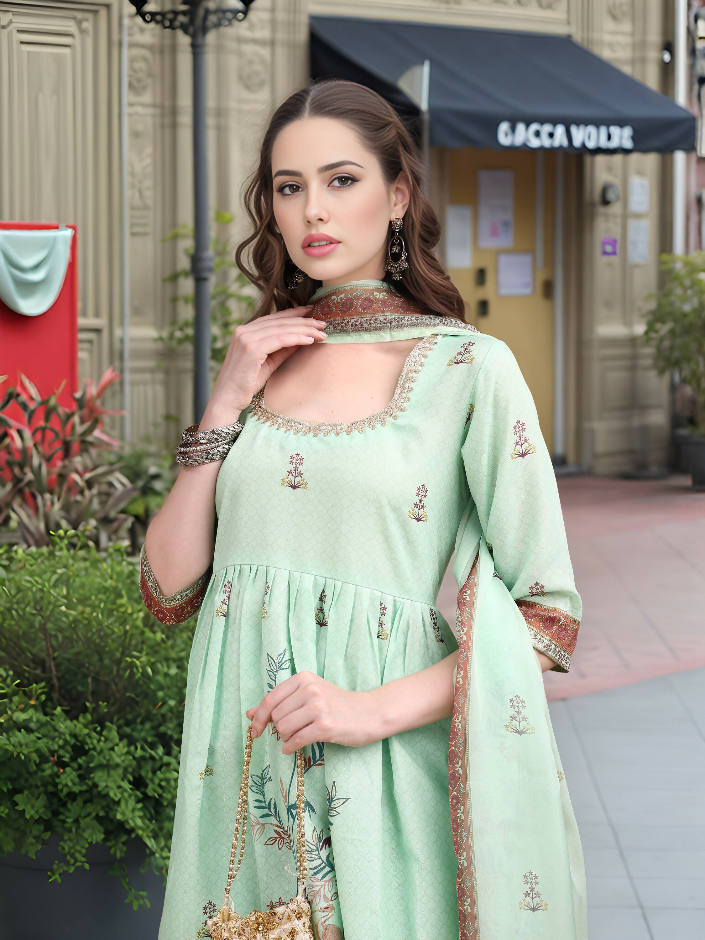 Joban Fashion Green Position Digital Print With Position Foil Kurta Set