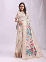 Thumbnail for Astita Linen Cotton Cream Saree