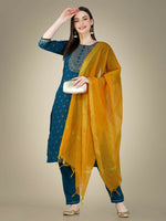 Thumbnail for Jyoti Fashion Women's Morpich Cotton Magic Slub Embroidery & Sequence work Kurta with Trouser & Dupatta - Distacart