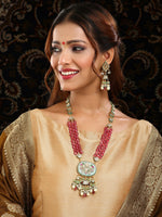 Thumbnail for Ruby Raang 22k Gold Polished Long Multi Kundan Necklace With Earrings