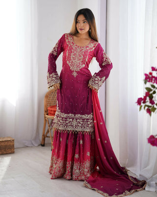 Joban Fashion Pink Palazzo Chinon silk Coding Dori with Sequence with Rivet Moti