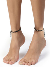 Thumbnail for NVR Women's Evil Eye Adjustable Black Anklets - Distacart