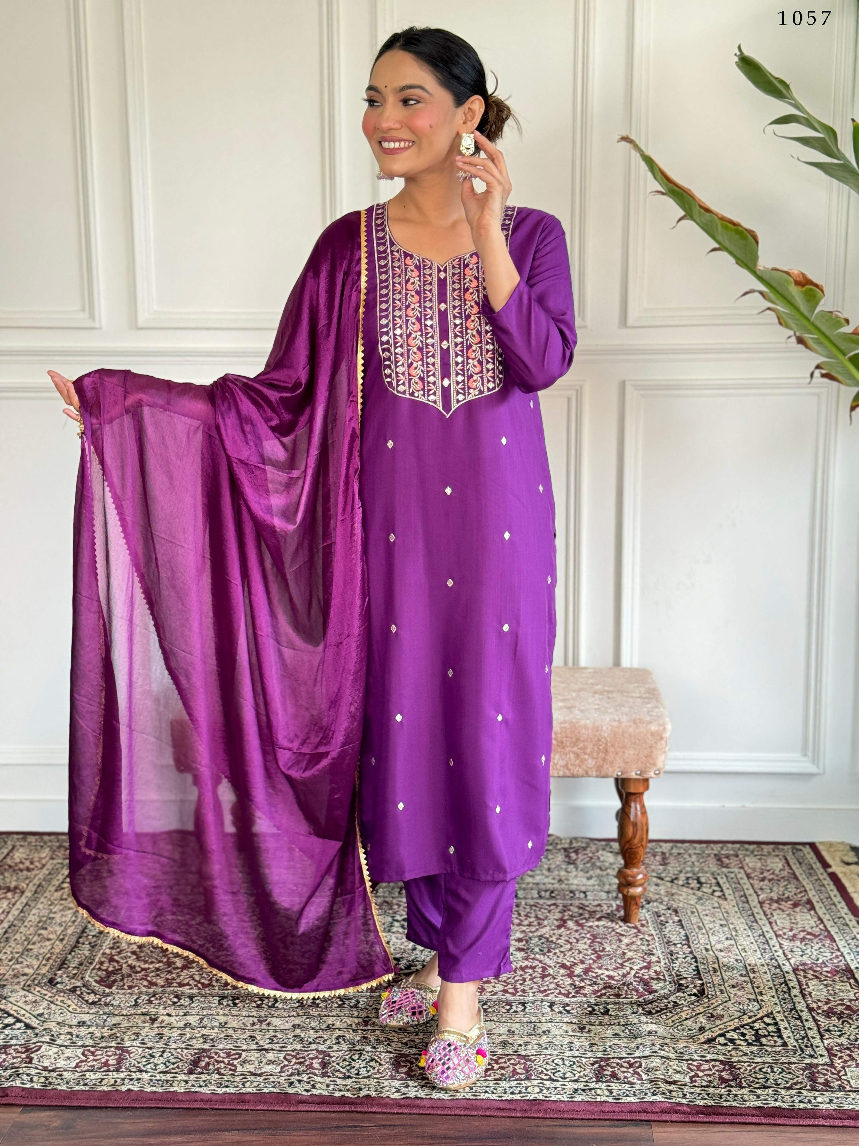 Partywear Designer Ryon Slub Wine Stitched Suit With Dupatta - Anbazaar - Distacart