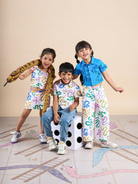 Thumbnail for Snakes and Ladders Girls Blue Shirt and Multi Color Snake Print Pant Set from Siblings Collection - Distacart