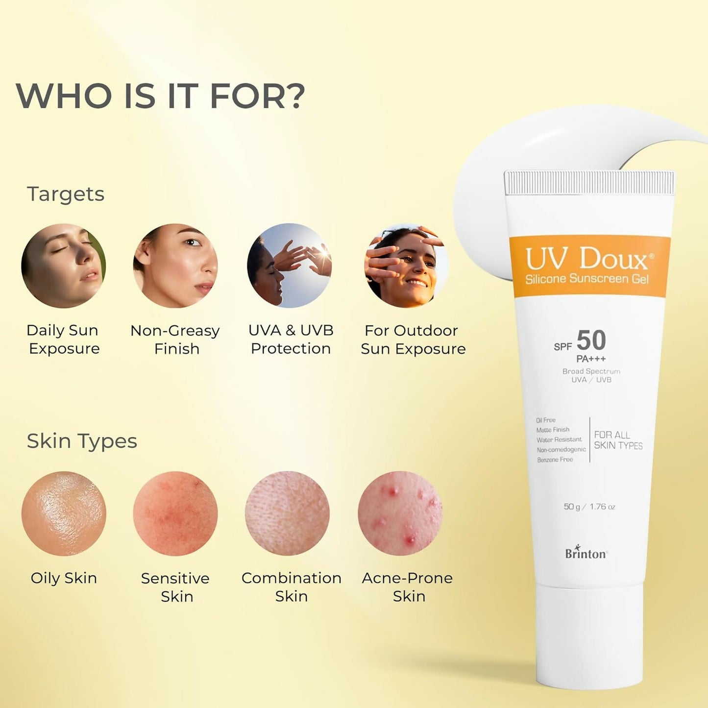Brinton UV Doux Silicone Sunscreen Gel SPF 50 PA+++ - Dista