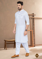 Thumbnail for Joban Fashion Men's White Heavy Cotton Plain Kurta Pyjama set - Distacart