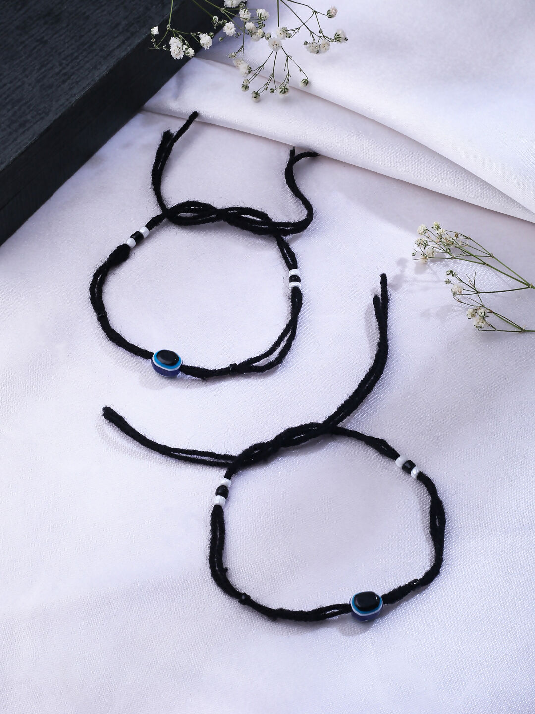 NVR Women Set of 2 Evil Eye Adjustable Black Anklets - Distacart