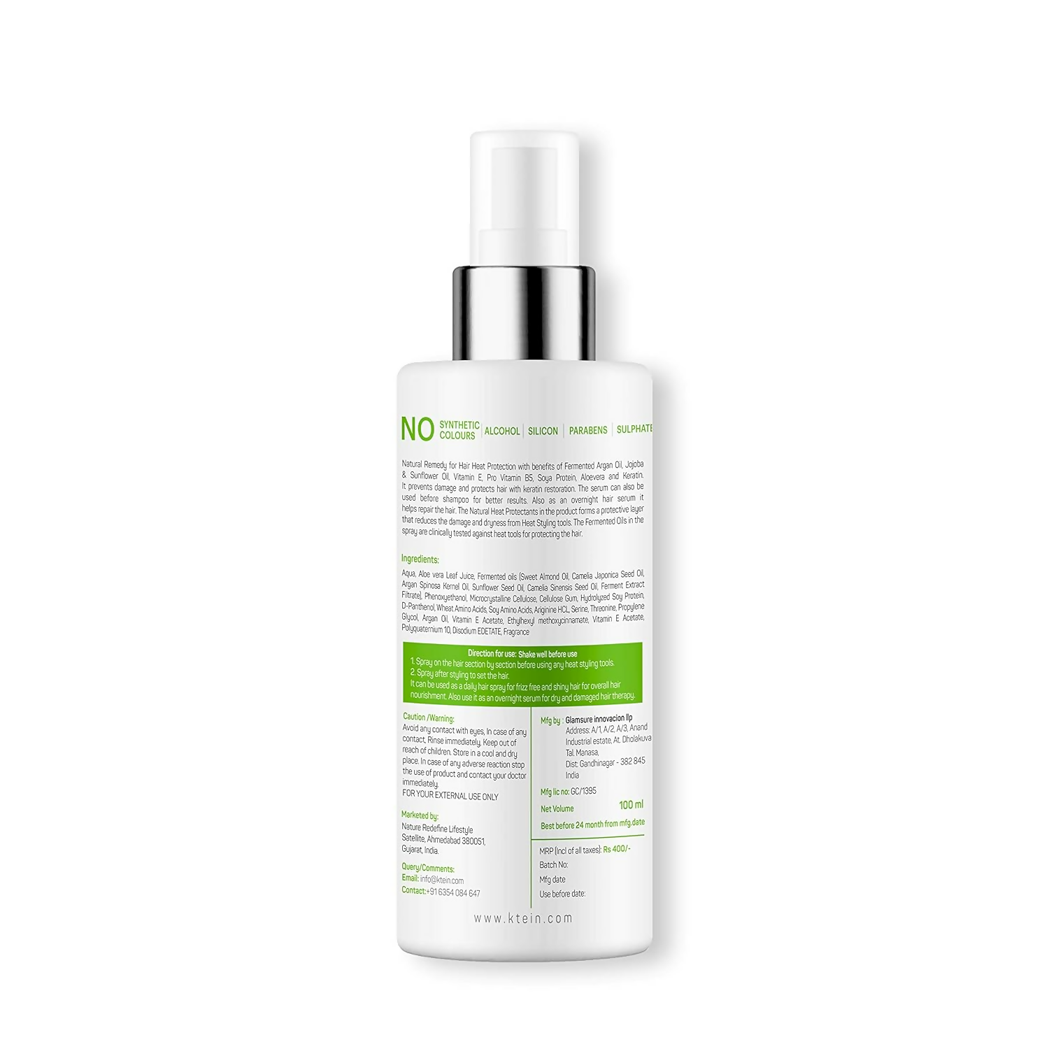 Ktein All in 1 Natural Hair Heat Protection Spray with Fermented Argan Oil - Distacart