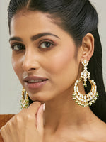 Thumbnail for Nuyug 22K Gold-Plated Elegant Kundan Studded & Beaded Floral Chandbali Earrings