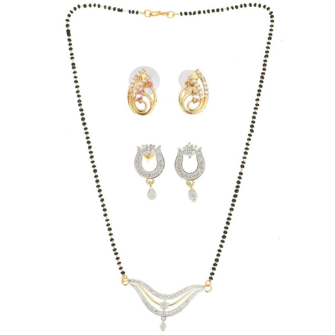 AanyaCentric Gold Plated Mangalsutra with Pendant, 2 Pair Earrings - Distacart