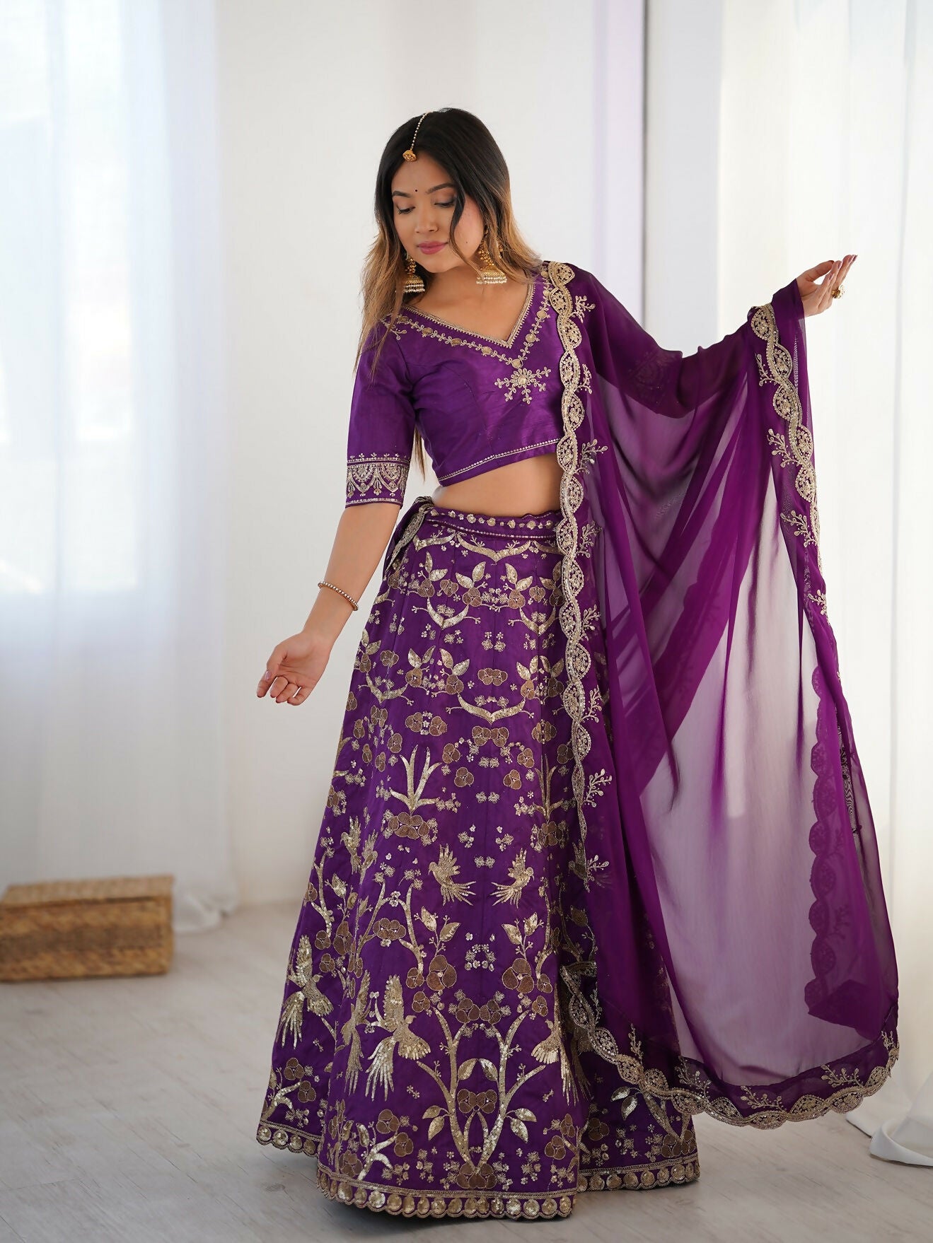Aastha Fashion Purple Heavy Thai Silk Designer Wedding Wear Lehenga Choli