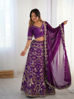 Thumbnail for Aastha Fashion Purple Heavy Thai Silk Designer Wedding Wear Lehenga Choli