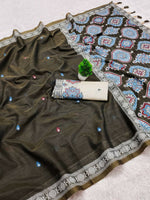 Thumbnail for Vastranavya Mehendi Muga Cotton Meenakari & Azarakh Pallu Saree with Contrast Blouse - Distacart
