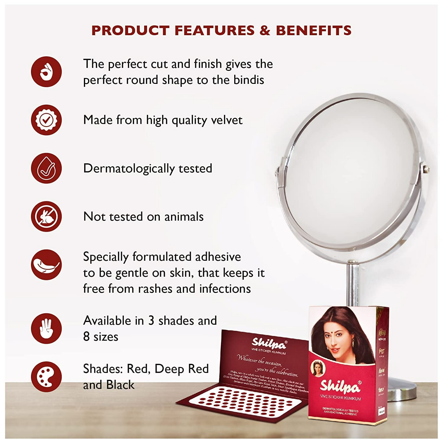 Shilpa Vive Sticker Kumkum 3, Deep Red (Box Contains 15 pcs) - Distacart