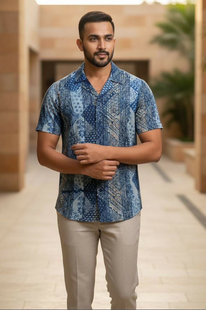 Samudra — Sea Blue Dabu Cotton Shirt by Hilo Design - Dista