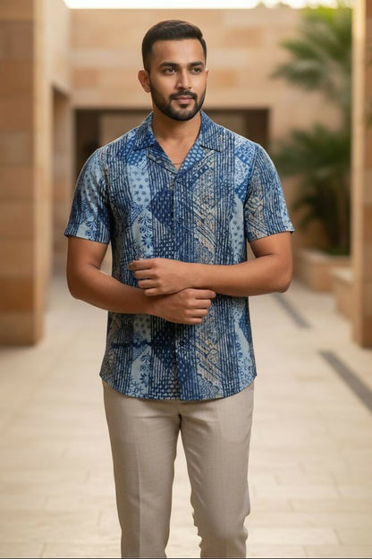 Samudra — Sea Blue Dabu Cotton Shirt by Hilo Design - Dista