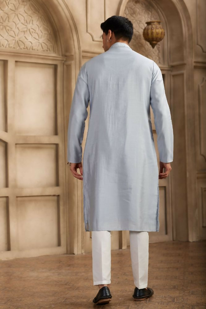 Raivat Ethnic Banarasi Art Silk Mirror Work Kurta Pajama In Sky Blue Colour