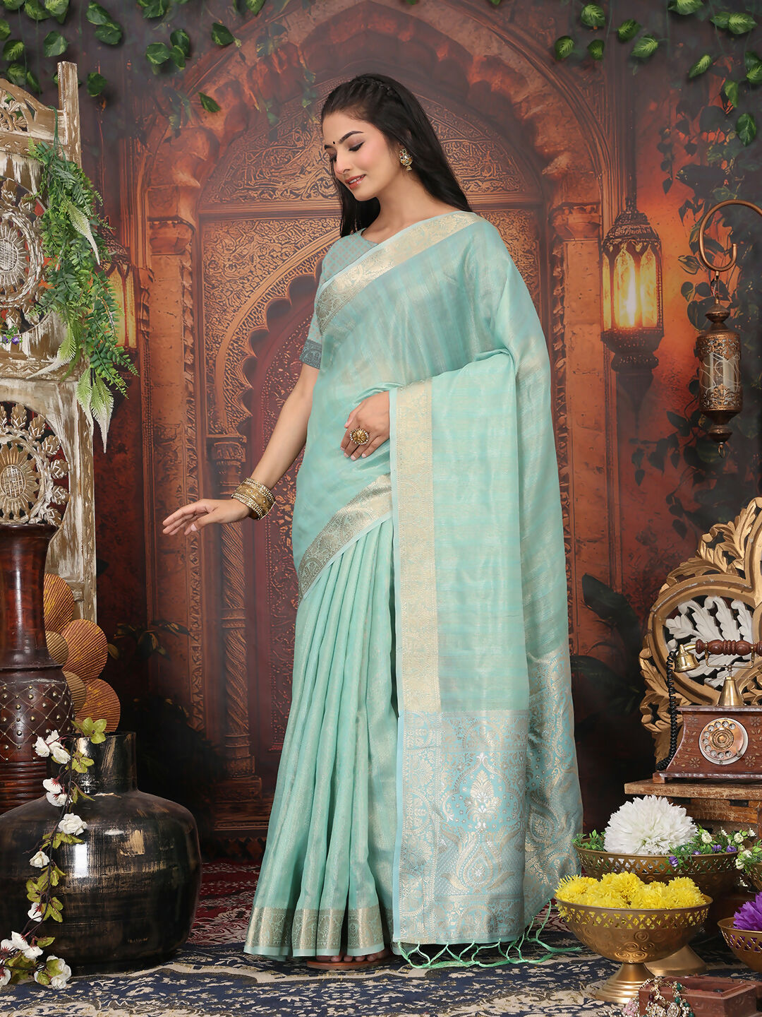 Astita Organza Rama Green Saree