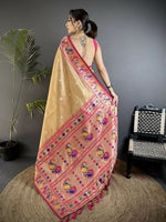 Thumbnail for Joban Fashion Beige Zari Weaving Tissue Paithani Saree - Distacart