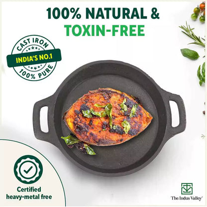 The Indus Valley CASTrong Cast Iron Fish Fry Pan, Pre-seasoned, Nonstick, 100% Pure, Toxin-free, Induction, 22.4/25cm, 1.5kg/2kg - Distacart