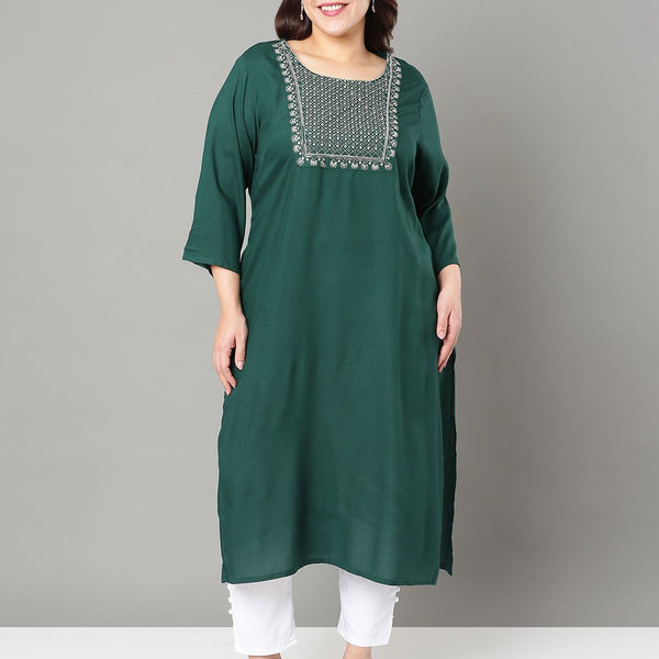Sztori Plus Size Floral Yoke Design Thread Work Straight Kurta - Distacart
