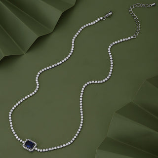 Women's Premium Silver & Blue Toned Cubic Zirconia Studded Rhodium - Plated Necklace - Wahe Jewels