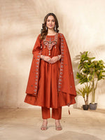 Thumbnail for Lehenga Mart Designer Anarkali Suit With Kurta, Pant, Dupatta For Women-Rust Orange - Distacart