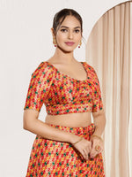 Thumbnail for Joban Fashion Red Jacquard Padded Blouse With Round Neck Elbow Sleeves - Distacart