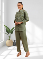 Thumbnail for Joban Fashion Pista Green Linen Embroidered Readymade Cord Set - Distacart