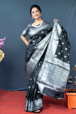 Thumbnail for Jyoti Fashion Women's Black Soft Banarasi Silk Zari Woven Saree with Blouse - Distacart