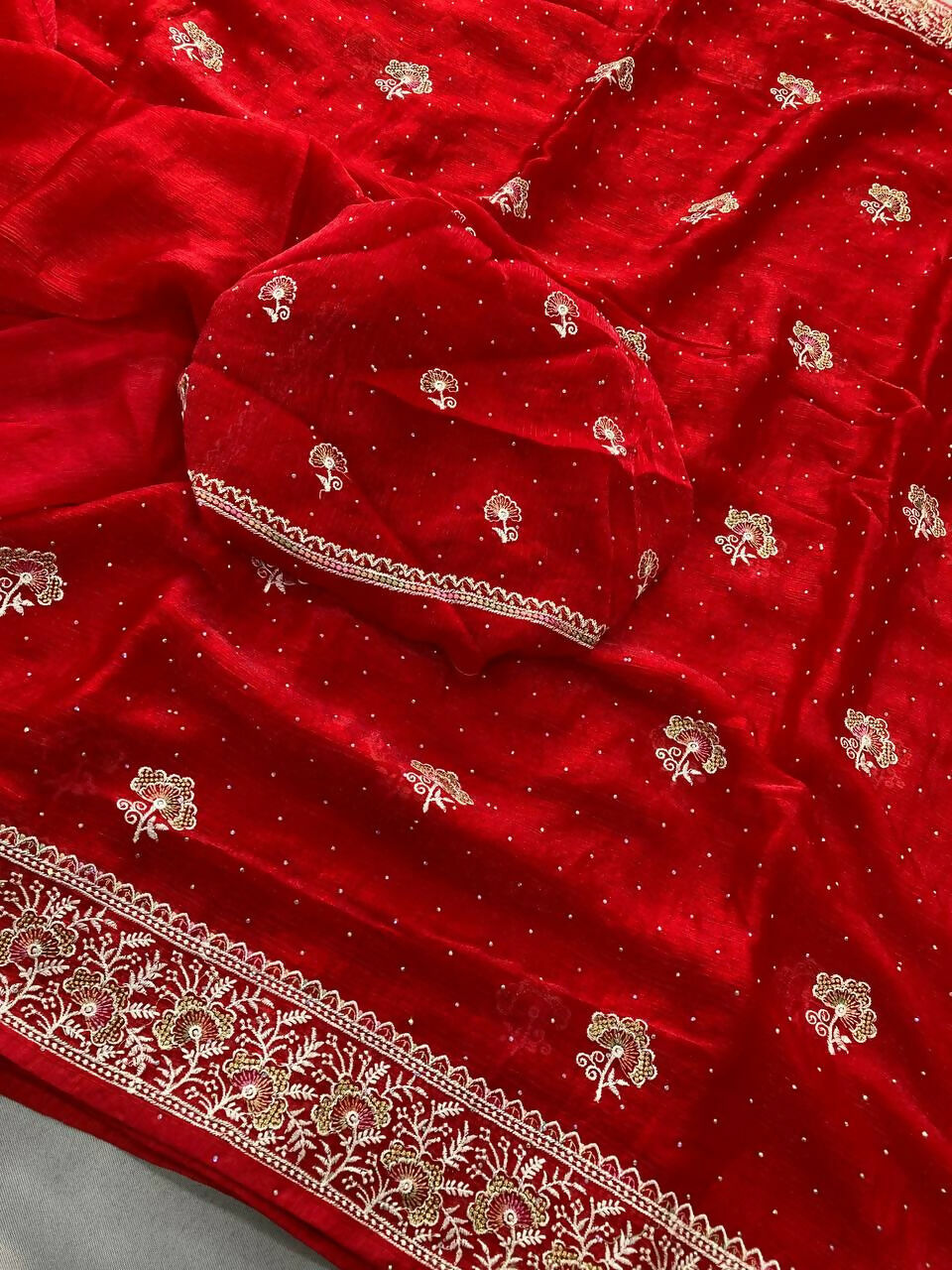 Teeya Creation New Womens Latest Party Wear Soft Chiffon Silk Saree-Red - Dista