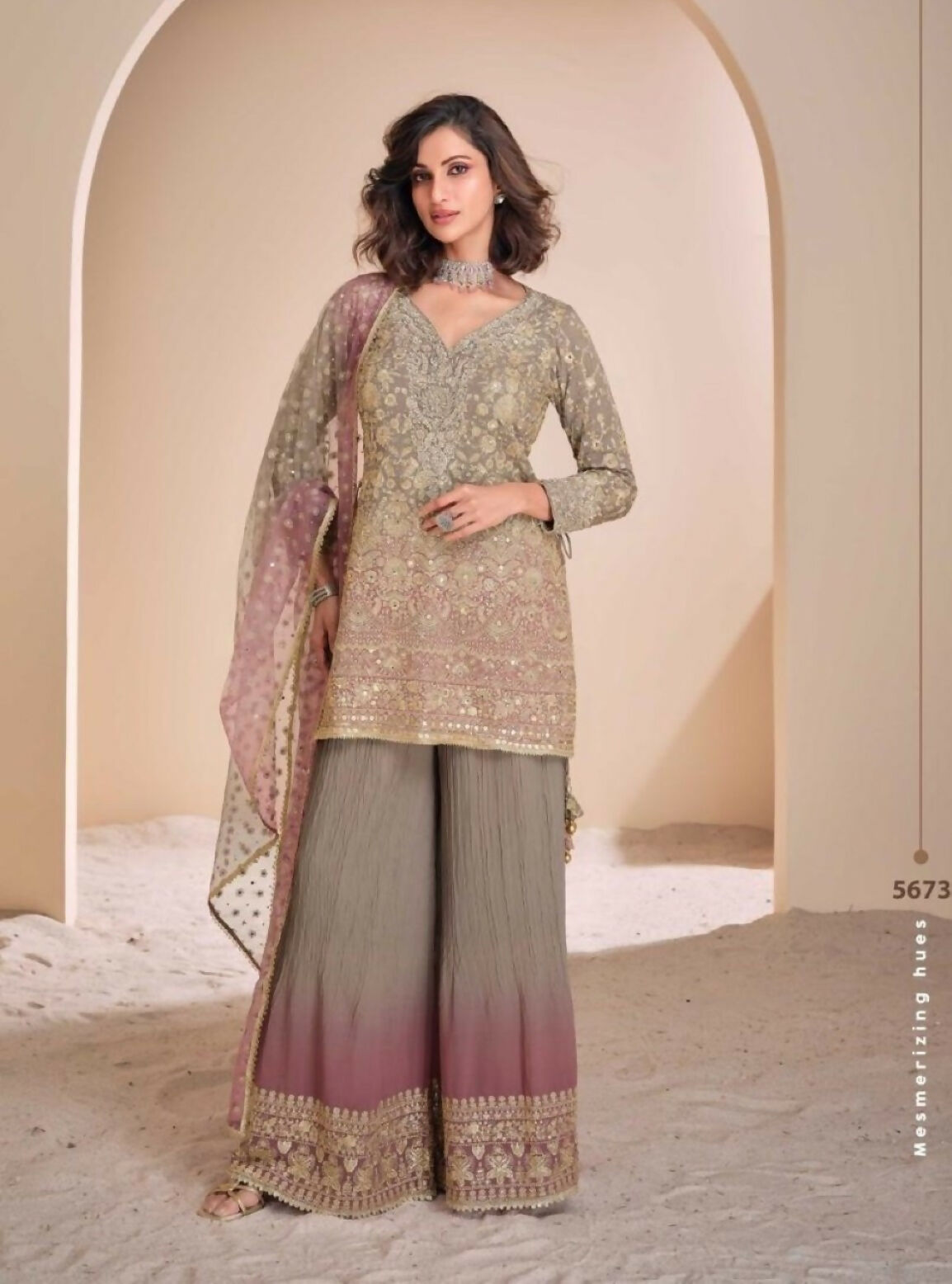 Anaita Brown Georgette Readymade Suit with Codding Dori & Sequence Work - Distacart