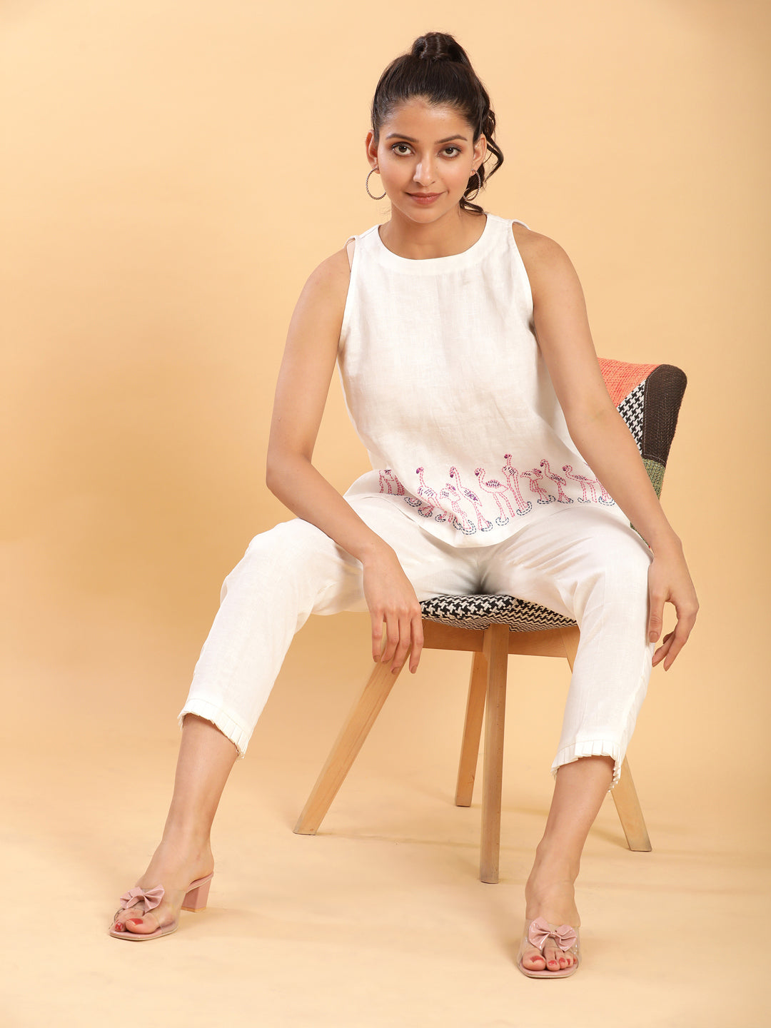 BohoJazz Flamingo Embroidered Linen Co-ord Set