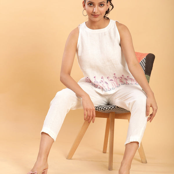 BohoJazz Flamingo Embroidered Linen Co-ord Set - Distacart