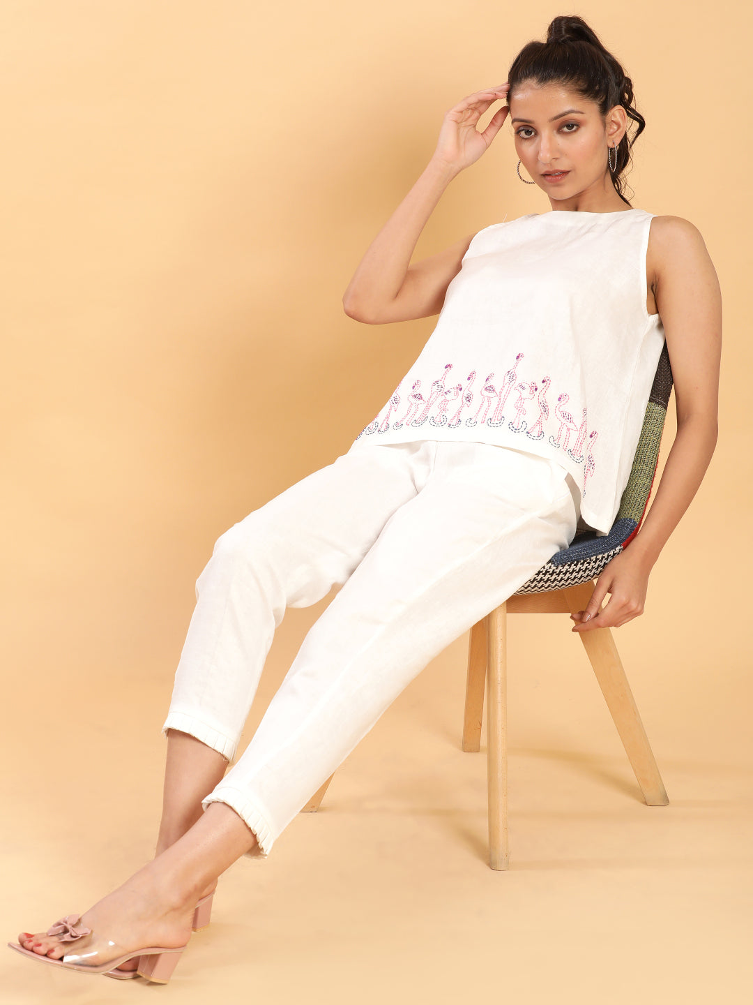 BohoJazz Flamingo Embroidered Linen Co-ord Set