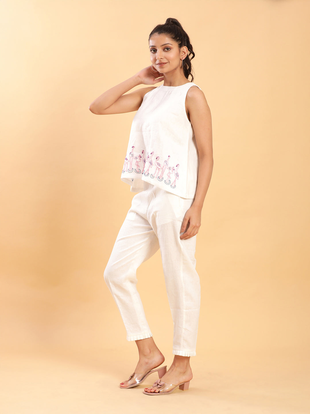 BohoJazz Flamingo Embroidered Linen Co-ord Set