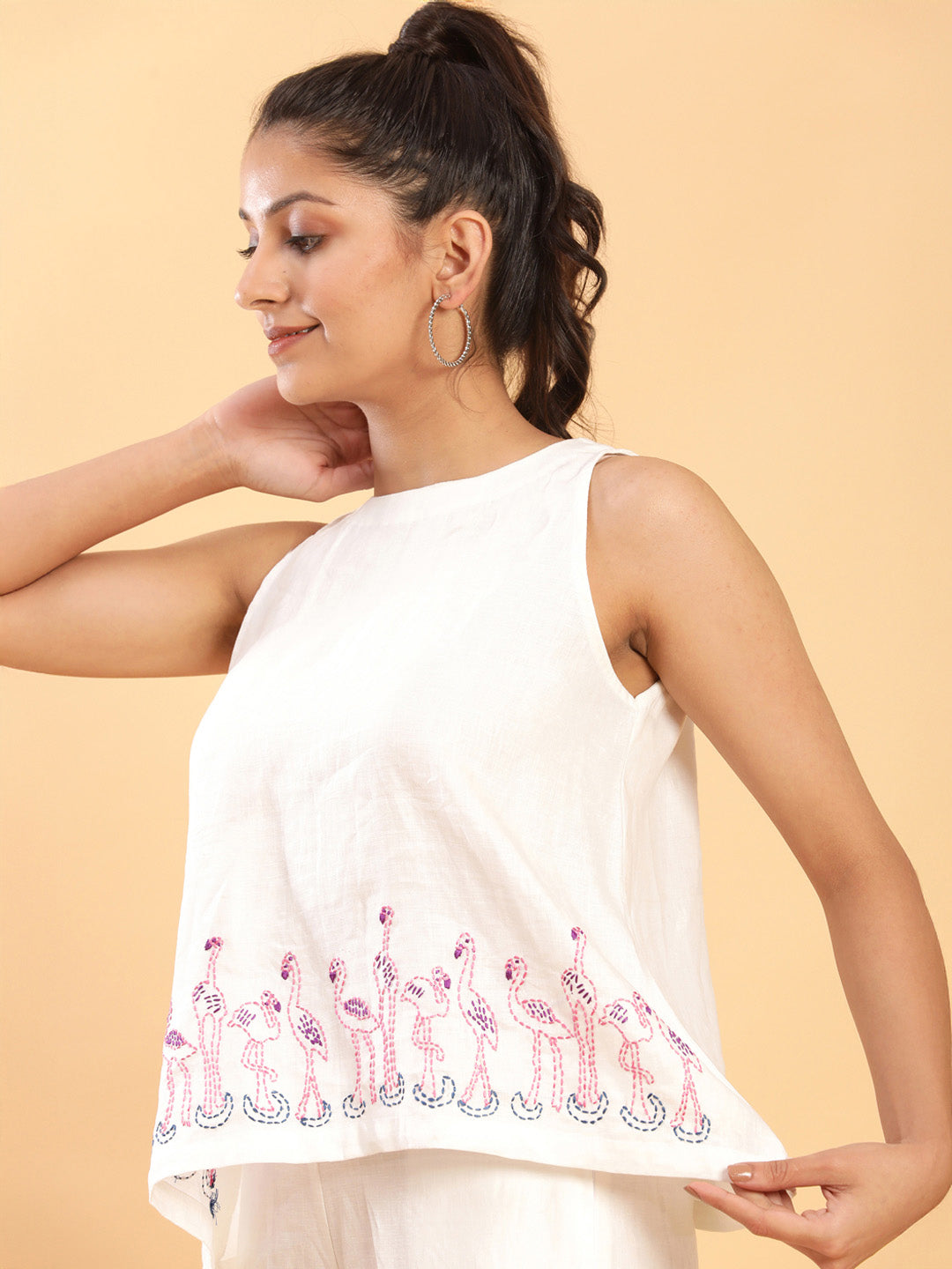 BohoJazz Flamingo Embroidered Linen Co-ord Set