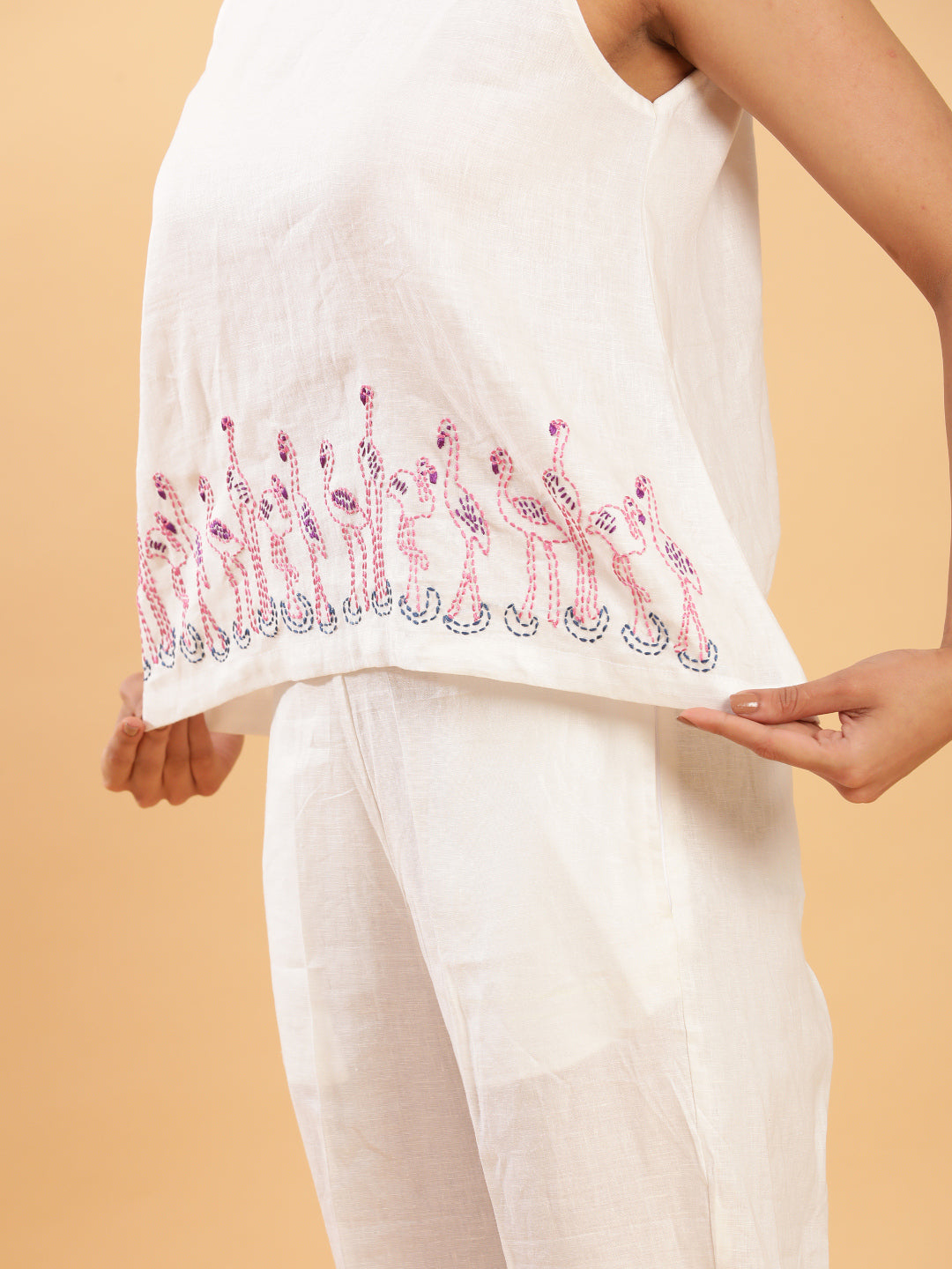 BohoJazz Flamingo Embroidered Linen Co-ord Set