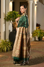 Thumbnail for Vishnu Weaves Women's Green Soft Tussar Silk Printed Saree with Blouse