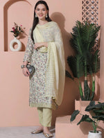 Thumbnail for Jyoti Fashion Women's Green Cotton Floral Digital Printed Kurta with Trouser & Dupatta - Distacart