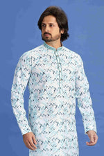 Thumbnail for Raivat Ethnic Cotton Embroidery Kurta Pajama In Sky Blue Colour - Dista