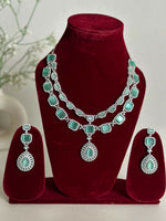 Thumbnail for Mint Green American Diamond Two Layer Elegent Necklace Set With Earrings By House of Ree - Distacart