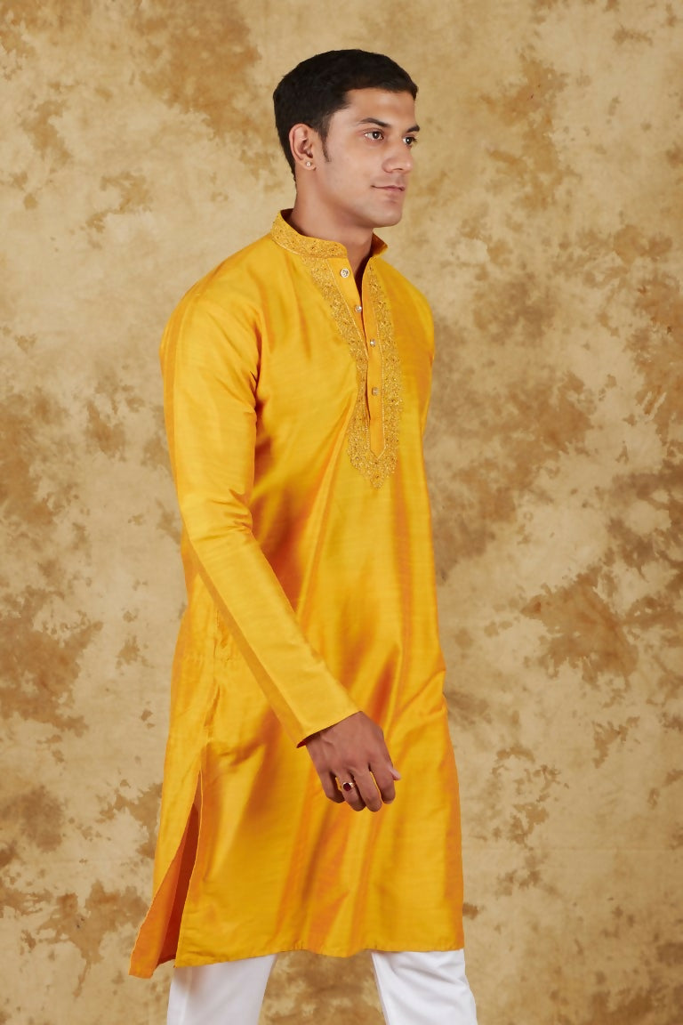 Bluesaanchi Men's Handloom Embroidered Yellow Kurta Set - Distacart
