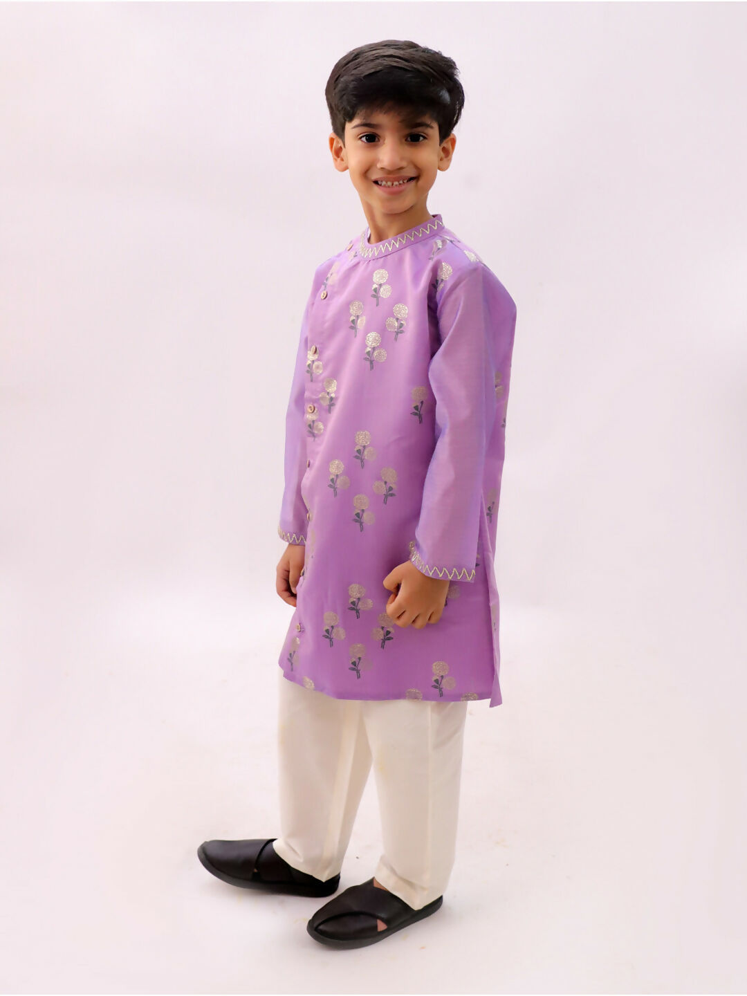 Lil Drama Mishti Purple Kurta Pyjama Set For Boys