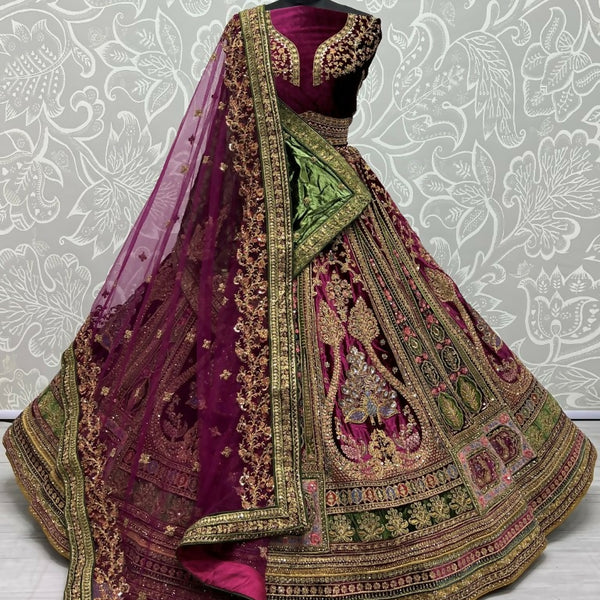 Jyoti Fashion Women's Purple Velvet Fancy Patch, Multi Thread Embroidered, Zircon Diamond, Sequins Work Wedding Lehenga Choli - Distacart